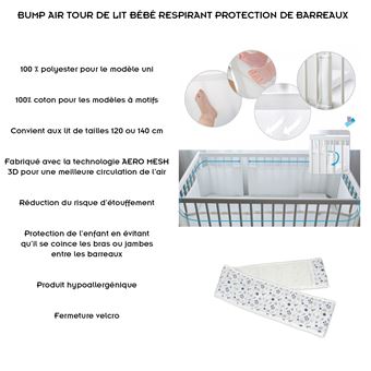 bump air tour de lit bebe respirant protection de barreaux 180 cm tour de lit achat prix fnac