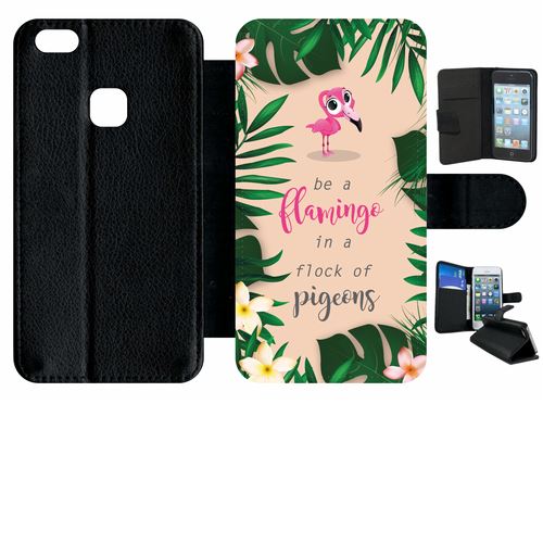 Etui À Rabat Huawei P10 Lite Etre Un Flamant Rose Dans Un Troupeau De Pigeons Fond Rose 2
