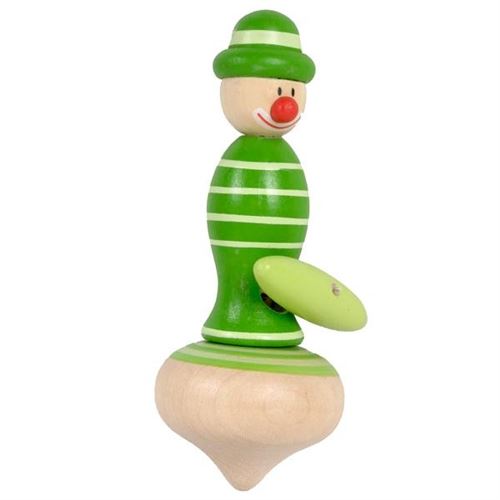 Toupie Clown Vert Avec Lanceur Corde Jeu Jouet En Bois Enfant 5 Ans +
