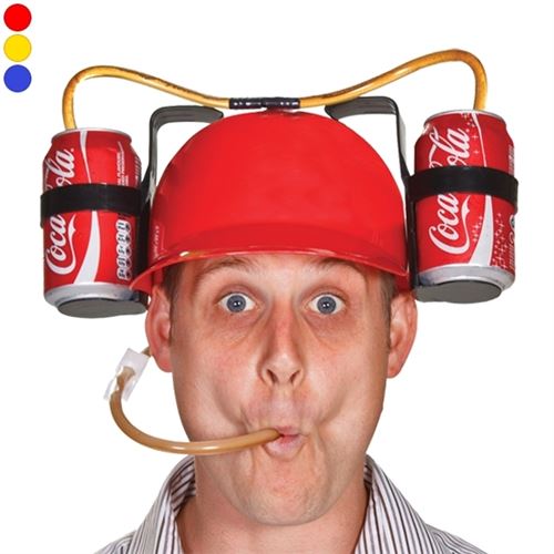 Casque à boire avec paille et double support à bouteilles boissons bleu