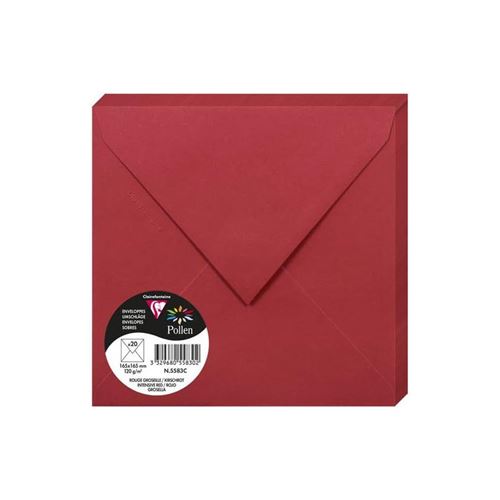 Paquet de 20 enveloppes Pollen 165x165mm Rouge Groseille 120g