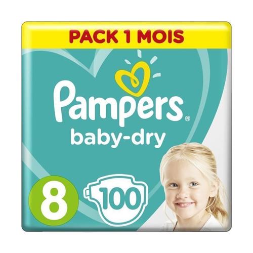 Pampers Baby-dry Taille 8 - 100 Couches - Pack 1 Mois