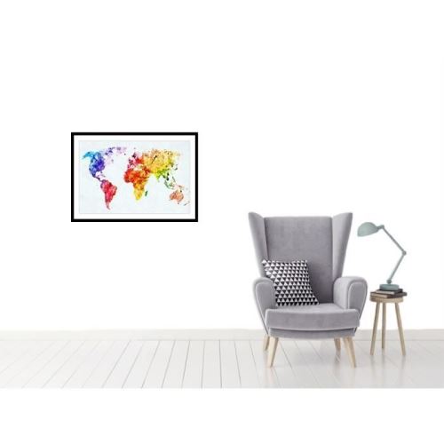 WORLD Affiche encadrée 60x40cm - Carte du monde colorée
