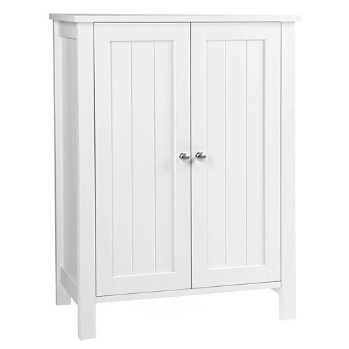 Meuble bas de salle de bain commode à 3 étagères interieur avec 2 portes-blanc