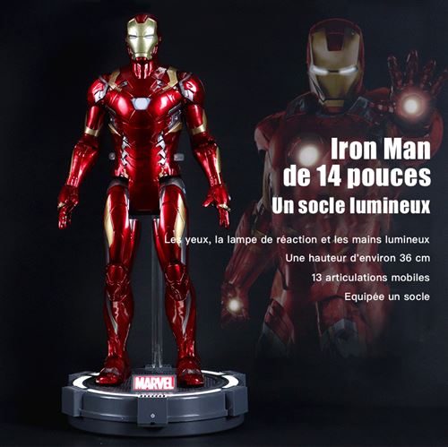 Petite figurine Marvel Iron Man Un socle lumineux Une hauteur d'environ 36 cm