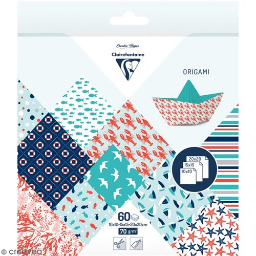 Papier origami Clairefontaine - 3 formats - Grand large - 60 feuilles