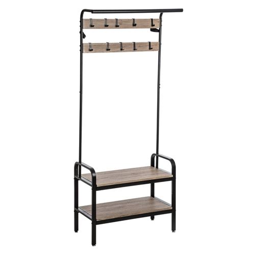 5five Garderobe & Aufbewahrung – Jano 6-Haken 10-Ebenen Holz- und Metallständer für ordentliche Flur-Organisation