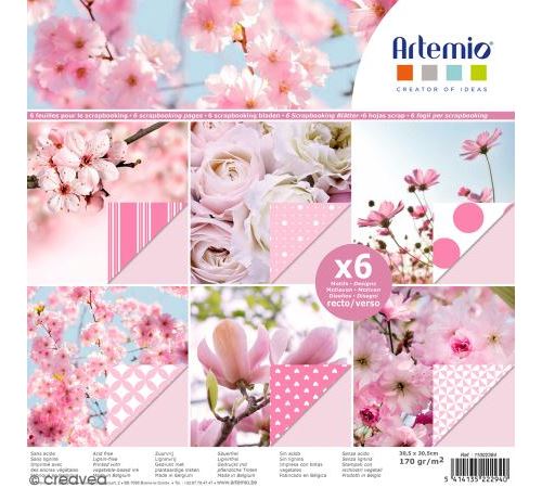 Papier scrapbooking Artemio - Rose fleurs - 30,5 x 30,5 cm - 6 feuilles