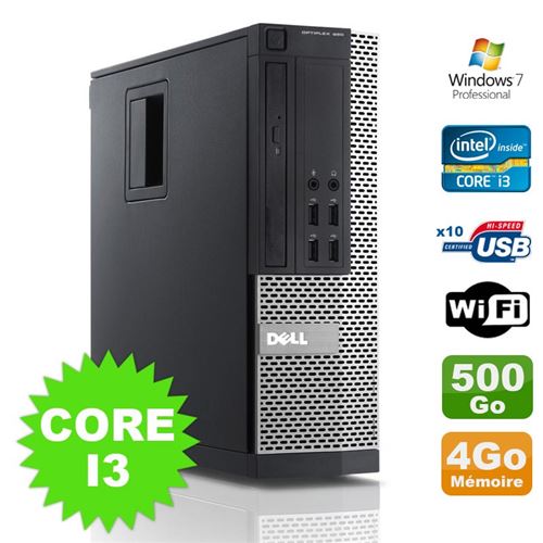 Pc dell optiplex 990 sff i3-2120 3.3ghz 4go disque 500go dvd wifi w7