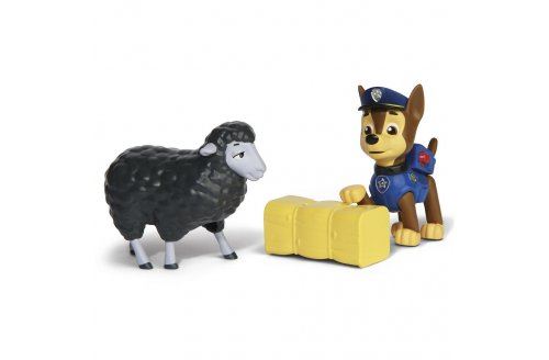 Pat patrouille chien chase avec marley le mouton et botte de paille carre - figurine - paw patrol