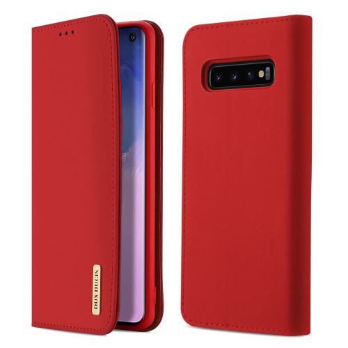 Etui en cuir véritable Wish Series stand (certifié cnas/cma) rouge pour votre Samsung Galaxy S10
