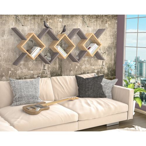 HOMEMANIA Étagère Riki Murale Flottante, pour Livres - pour Salon, Bureau - Chêne, Gris Foncé en Bois, 170 x 20 x 59 cm