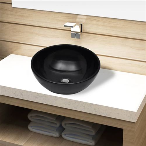 Vidaxl - Bassin d'&eacute;vier rond c&eacute;ramique Noir pour salle de bain Black