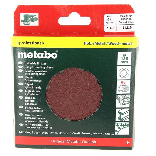 Abrasifs ronds d=125 40g par 5 pour Ponceuse Bosch, Ponceuse Ryobi, Ponceuse A.e.g, Ponceuse Mac allister, Ponceuse Metabo, Ponceuse Black & decker, P
