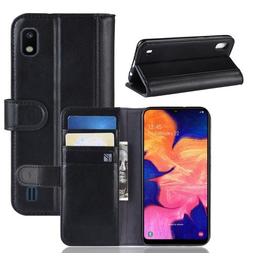 Etui en cuir véritable avec support noir pour votre Samsung Galaxy A10