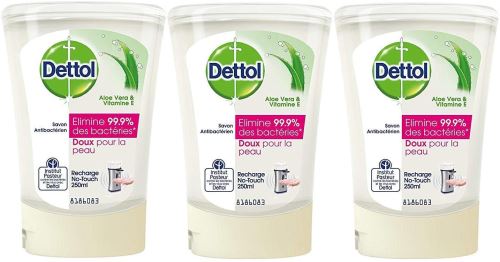 DETTOL Pack No Touch Recharges Savon Liquide - Parfum Aloe Vera - Action nettoyante - 3x250ml