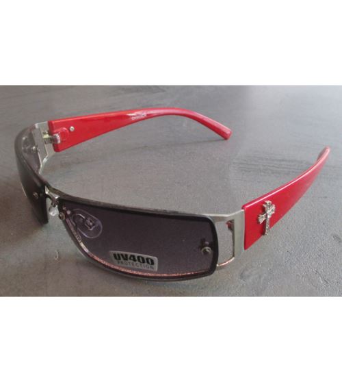 lunette de soleil croix et branche rouge biker homme rock