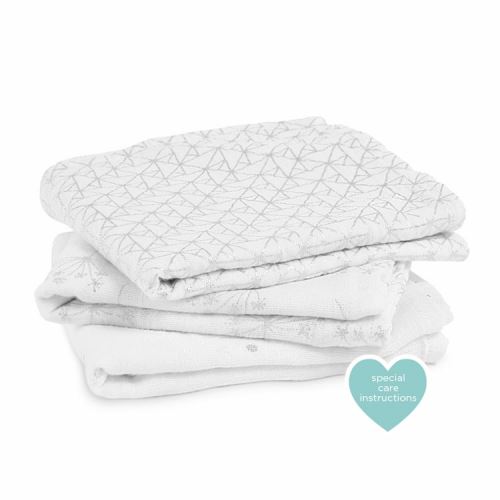 Lot de 3 petits Langes en mousseline de coton METALLIC SILVER DECO