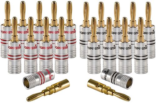 Poppstar fiches Bananes, pour Les câbles de jusqu'à 4 mm carré vissage ou 6 mm carré Soudure, 24k Contacts plaqués Or, Un Ensemble de 20