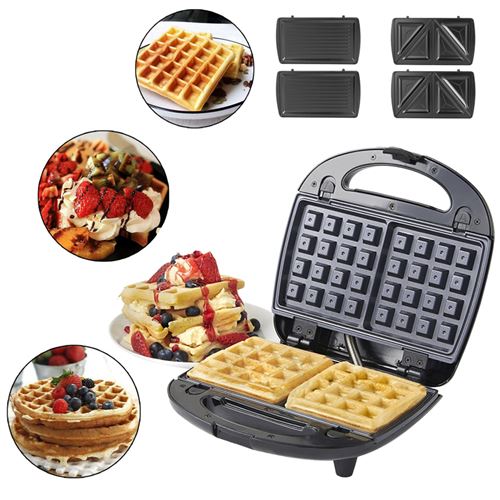 SINBIDE Appareil à Croque-Monsieur 3 en 1 Machine à Sandwich, Gaufrier, Grill-750W-Noir