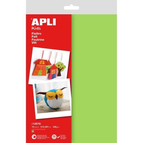 Apli sachet de 10 feuilles de feutrine - verte 013578