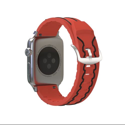 Bracelet en silicone motif flexible rouge/noir pour votre Apple Watch Series 4 44mm/Series 3/2/1 42mm