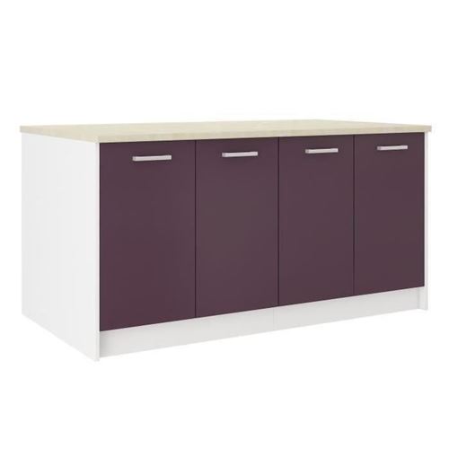 ULTRA Ilot de cuisine L 164 cm avec plan de travail - Aubergine mat
