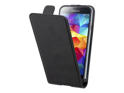Muvit Slim - Flip cover voor mobiele telefoon - polyurethaan, polycarbonaat - zwart - voor Samsung Galaxy S5 Mini