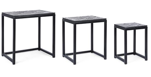 Lot de 3 tables gigogne en métal et bois , coloris noir/blanc -PEGANE-