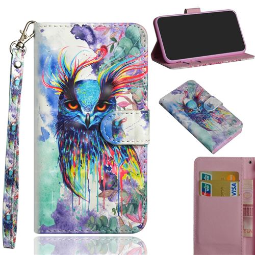 Etui en PU motif décoratif de taches lumineuses hibou coloré pour votre Nokia 7.1