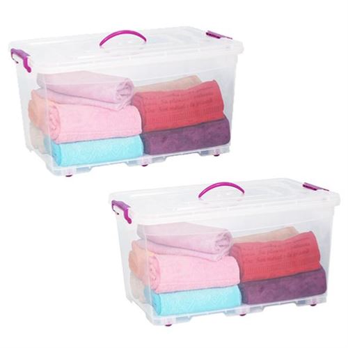 Boîte de rangement 50L à roulettes transparente avec couvercle - Lot de 2 boîtes - tailleetlot : Lot de 2 boîtes (50L)