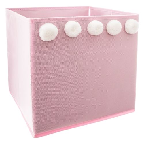 Bac de rangement avec pompons - 29 x 29 x 29 cm - Rose