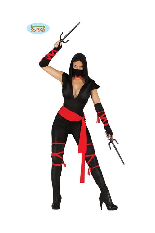 Costume ninja femme rouge et noir m