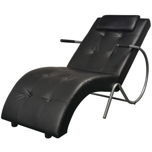 vidaXL Chaise longue avec coussin Cuir artificiel Noir