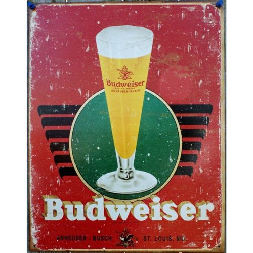 plaque budweiser vieilit avec un verre a biere beer tole bar