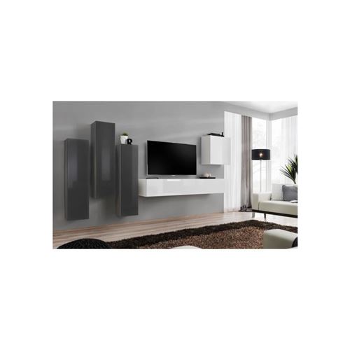 Ensemble meuble salon SWITCH III design, coloris blanc et gris brillant.