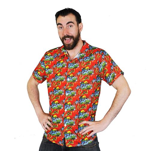 Une chemise Hawaïenne rouge pour adulte. Idéal pour les vacances à la plage. ( XXLarge )