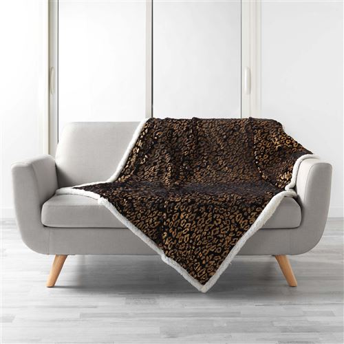Plaid 125 x 150 cm imit. fourrure metalise/sherpa safari Noir