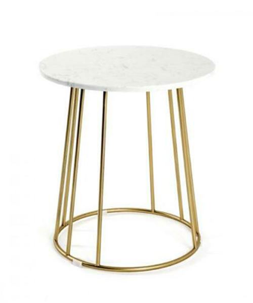 Table d'appoint coloris or-blanc en métal - H 50 x Ø 40 cm -PEGANE-