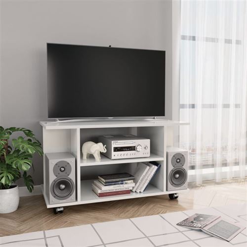 vidaXL Meuble TV avec roulettes Blanc brillant 80x40x40 cm Aggloméré