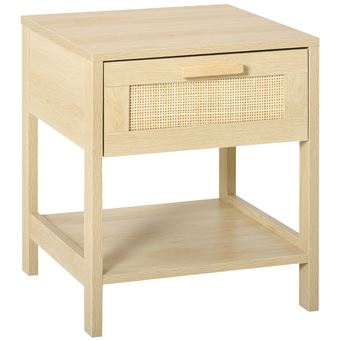 Table de chevet tiroir et étagère cannage en rotin dim. 40L x 40l x 48H cm MDF aspect bois clair - 1
