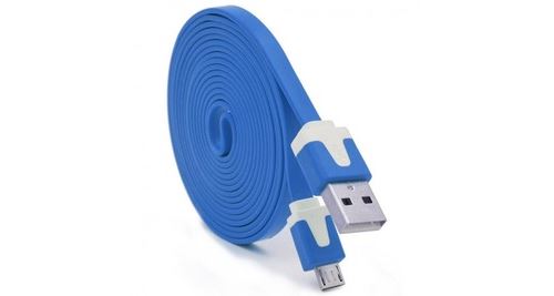 Cable Noodle 3m Micro USB pour MOTOROLA MOTO C Android 3 Metres Chargeur USB Smartphone Connecteur (BLEU)