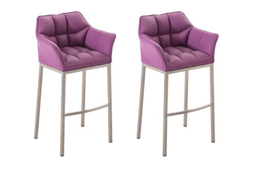 Lot 2 tabourets de bar Damaso en similicuir avec 4 pieds , Violet/Acier inoxydable