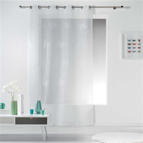 Panneau a oeillets 140 x 240 cm voile sable brode papillona Blanc