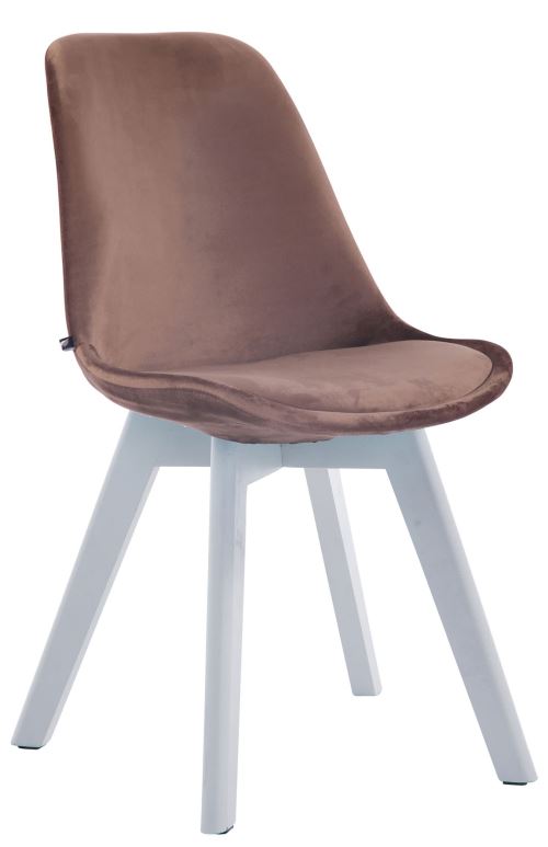 Chaise de visiteur Borneo V2 en velours avec Piètement en bois de hêtre Blanc - Assise Marron