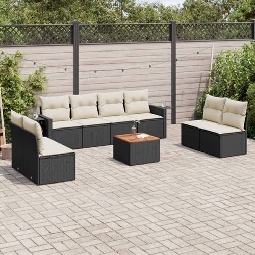 Salon de jardin modulable Vidaxl resine tressee noir 9 pieces 62 x 62 x 69 cm 8 personnes