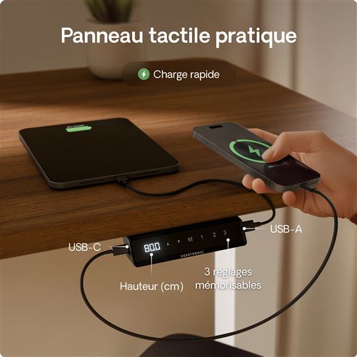Bureau Assis-debout électrique Réglable En Hauteur - 120x60 Cm - Port USB-C, Mémoire - Charge Max 70 Kg - Beige