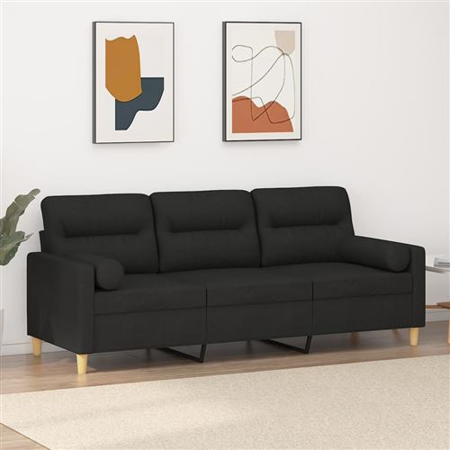 Non Communiqué Noir Vidaxl Canapé 3 Places Avec Oreillers Décoratifs 180 Cm Tissu3200833