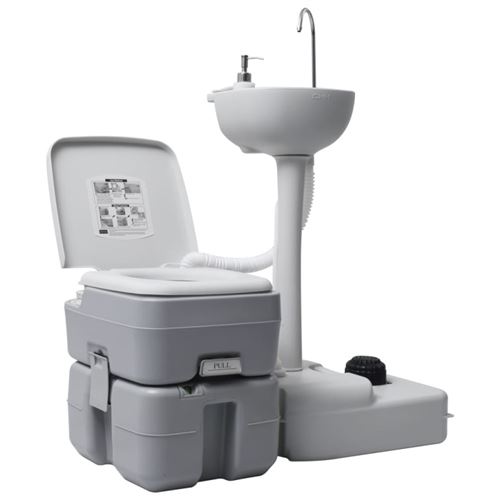 vidaXL Toilette portable de camping et support à laver les mains Gris