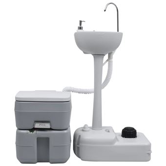 vidaXL Toilette portable de camping et support à laver les mains Gris -  Matériels de camping et randonnée - Achat & prix